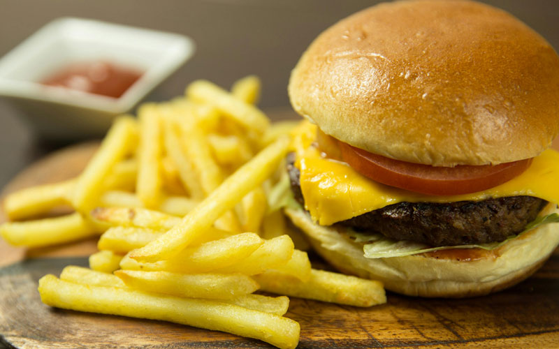 burger and chips